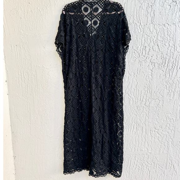 Anthropologie Dolman Sleeve Sheer Crochet Cover Up Maxi Dress Black Women's XS - Picture 6 of 7